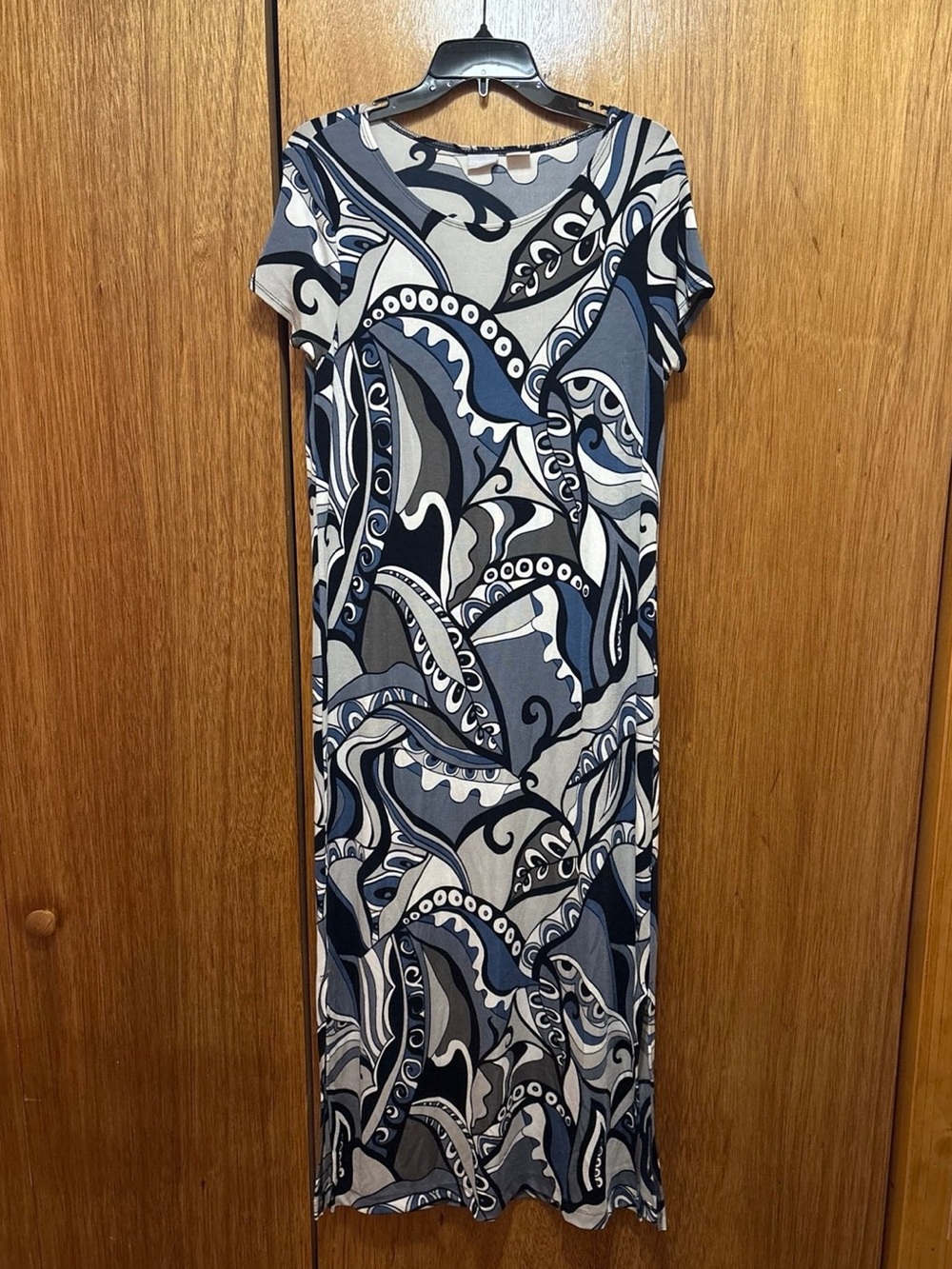 Chico’s Blue and Grey Pattern Maxi Dress